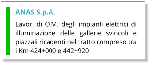 ANAS S.p.A. Lavori di O.M. degli impianti elettrici di illuminazione delle gallerie svincoli e piazzali ricadenti nel tratto compreso tra i Km 424+000 e 442+920